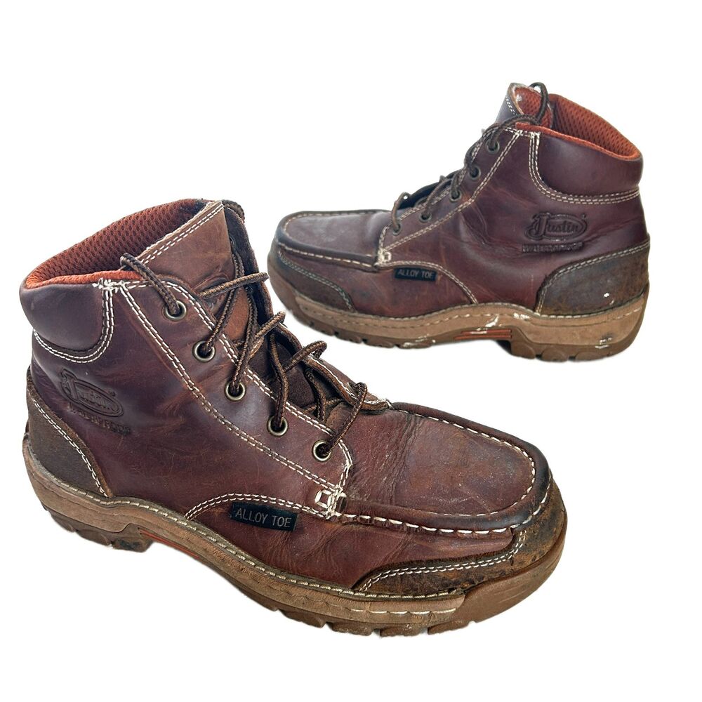 Justin Corbett Lace Up Moc Toe Waterproof Work Boots - Alloy Toe Mens Size 8